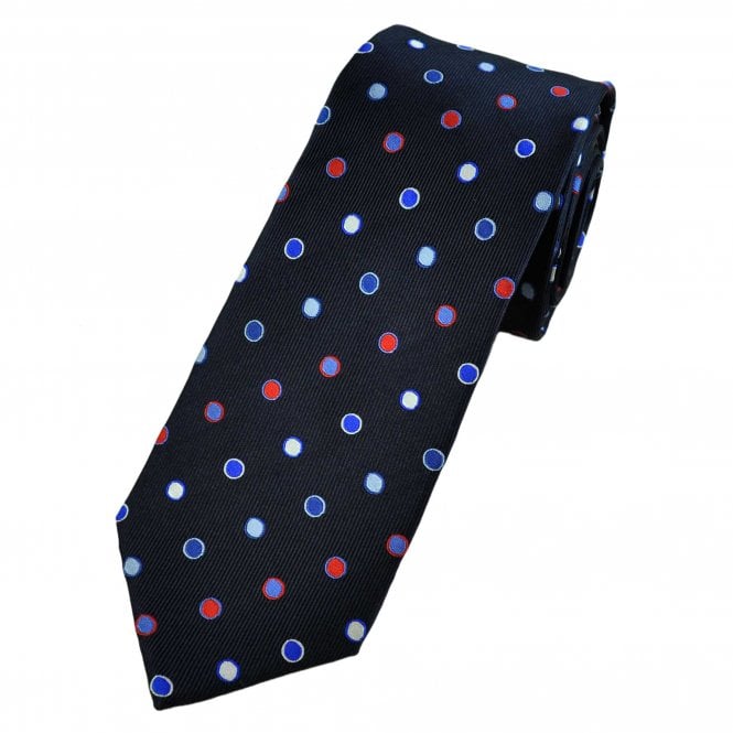 Tresanti Reale Navy with Shades of Blue, Red & White Dot Pattern Silk Men's Designer Tie
