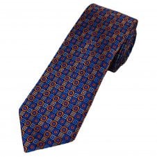 Tresanti Reale Orange, Blue & Silver Patterned Men's Silk Designer Tie