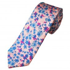 Tresanti Reale Peach, Royal Blue, Light Blue & Fuchsia Pink Patterned Men's Silk Tie
