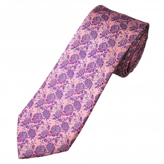 Tresanti Reale Pink, Fuchsia & Royal Blue Flower Patterned Men's Silk Tie
