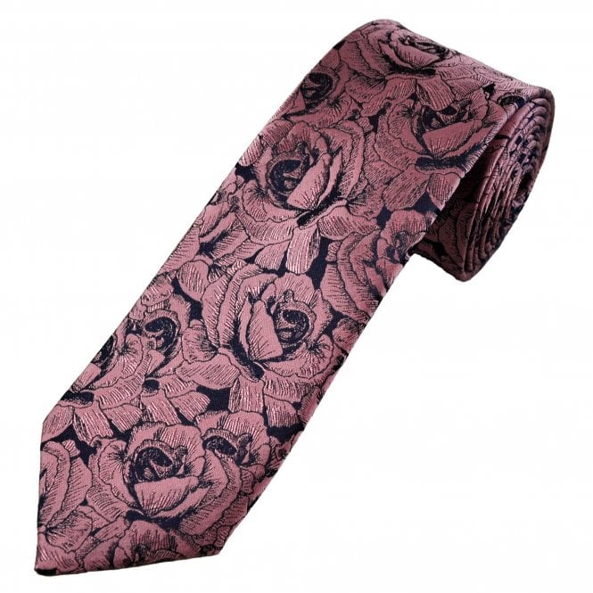 Tresanti Reale Pink & Navy Blue Roses Patterned Men's Silk Tie
