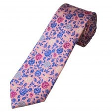 Tresanti Reale Pink, Royal Blue, Light Blue, White & Fuchsia Pink Flower Patterned Men's Silk Tie