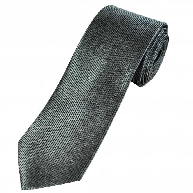 Tresanti Reale Plain Silver Vertical Rib Silk Designer Tie