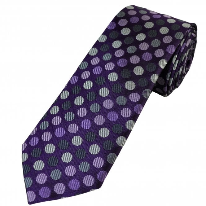 Tresanti Reale Purple, Lilac, Lavender, Grey & Silver Dot Pattern Men's Silk Designer Tie