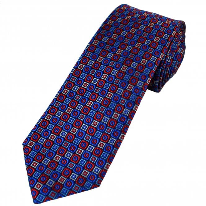 Tresanti Reale Red, Blue & Silver Patterned Men's Silk Designer Tie