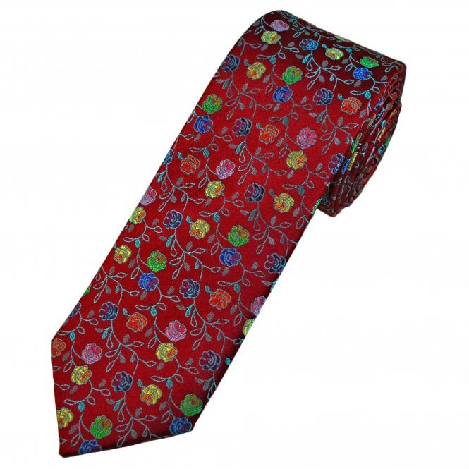 Tresanti Reale Red & Colourful Flower Pattern Men's Silk Tie