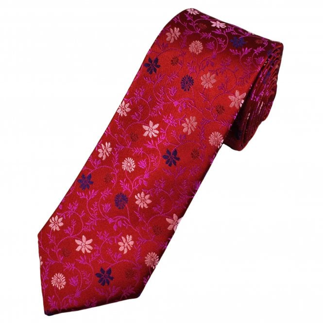 Tresanti Reale Red, Fuchsia, Baby Pink & Purple Flower Pattern Men's Silk Tie