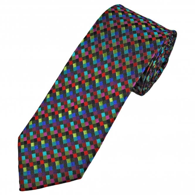 Tresanti Reale Red, Fuchsia PInk, Purple, Turquoise, Royal Blue, Sage Green & Navy Diamond Check Men's Silk Tie