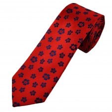 Tresanti Reale Red & Navy Blue Flower Pattern Men's Silk Tie