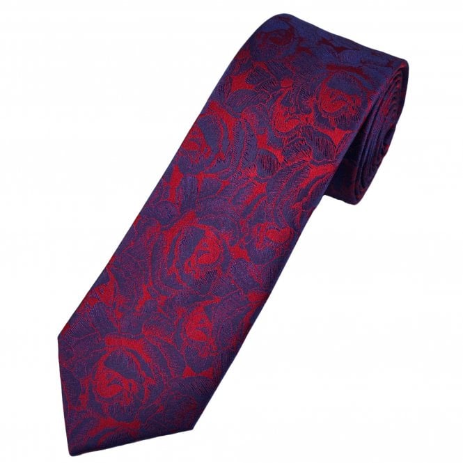 Tresanti Reale Red & Navy Blue Roses Flower Pattern Men's Silk Tie