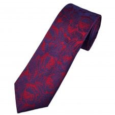 Tresanti Reale Red & Navy Blue Roses Flower Pattern Men's Silk Tie