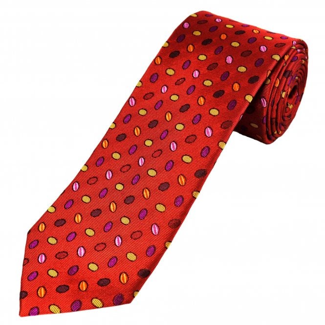 Tresanti Reale Red, Orange, Burgundy, Pink & Gold Coffee Bean Patterned Men's Silk Tie