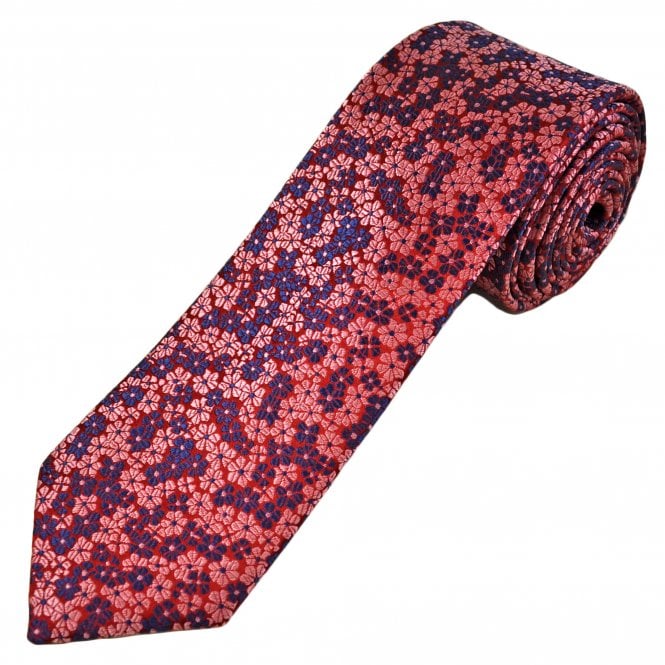 Tresanti Reale Red, Pink & Navy Blue Flower Pattern Men's Silk Tie