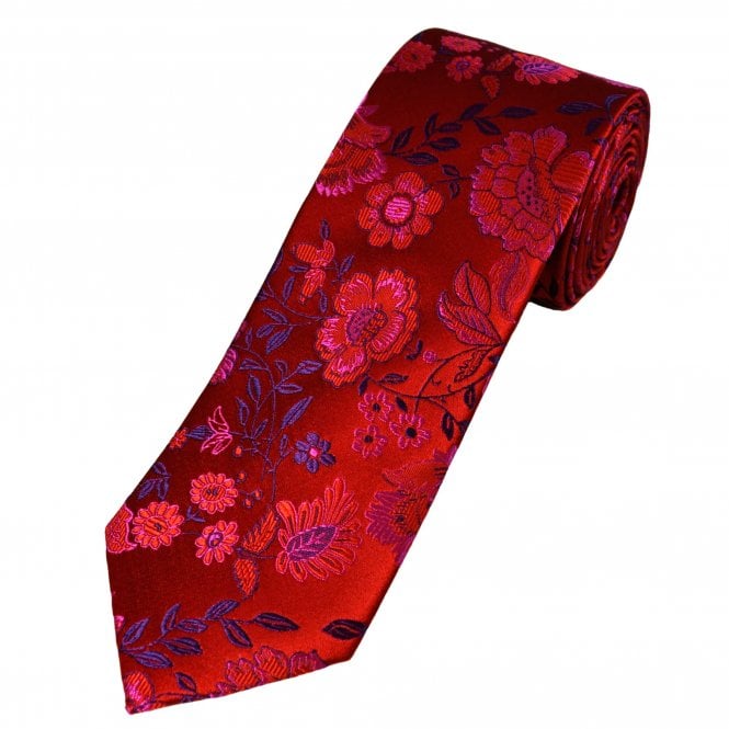 Tresanti Reale Red, Purple & Cerise Pink Flower Patterned Men's Silk Tie