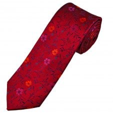 Tresanti Reale Red, Purple, Fuchsia Pink, Orange & Royal Blue Floral Pattern Men's Silk Tie