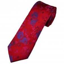 Tresanti Reale Red, Royal Blue & Fuchsia Pink Roses Flower Pattern Men's Silk Tie
