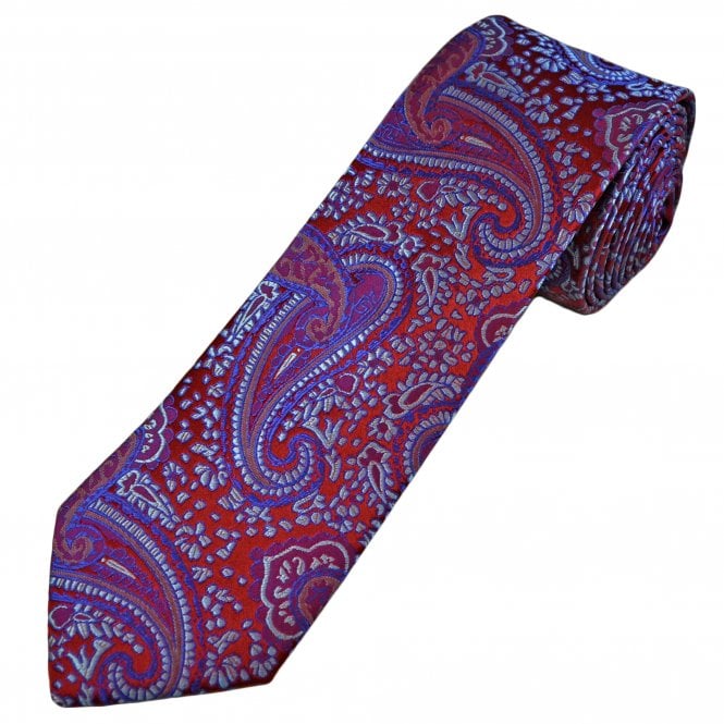 Tresanti Reale Red, Royal Blue & Light Blue Paisley Pattern Men's Silk Tie
