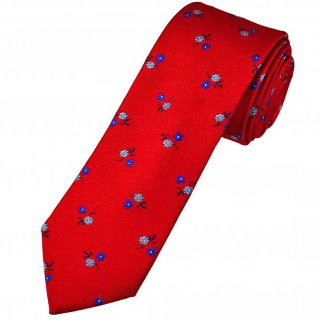 Tresanti Reale Red, Royal Blue, Sky Blue & Navy Floral Pattern Men's Silk Tie