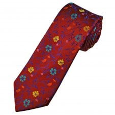 Tresanti Reale Red, Royal Blue, Yellow, Turquoise, Orange & Pink Flower Pattern Men's Silk Tie