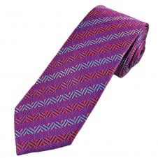 Tresanti Reale Red & Shades of Blue Geometric Pattern Men's Silk Designer Tie