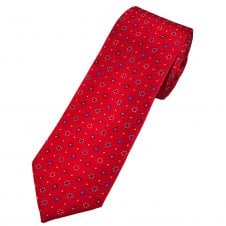 Tresanti Reale Red, Shades Of Blue & Pink Flower with Silver Polka Dot Pattern Men's Silk Tie