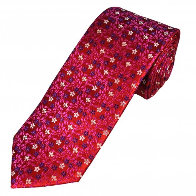 Tresanti Reale Red, Silver, Purple & Pink Flower Patterned Men's Silk Tie