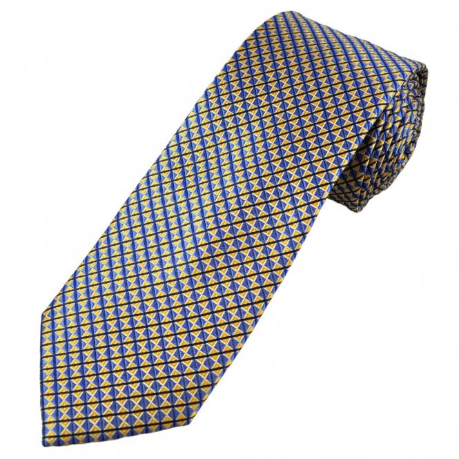 Tresanti Reale Royal Blue, Gold & Navy Blue Pattern Men's Silk Designer Tie