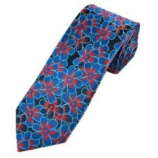 Tresanti Reale Royal Blue & Red Flowers on Navy Men's Silk Designer Tie