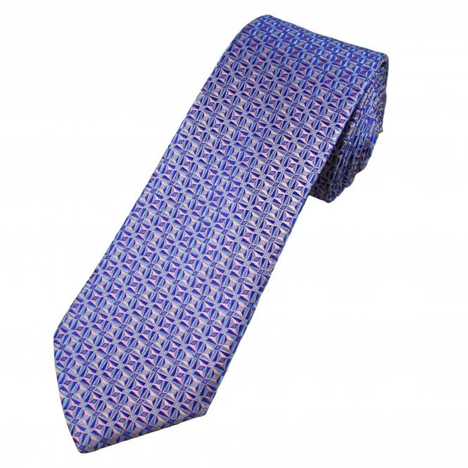 Tresanti Reale Royal Blue, Sky Blue & Dusky Pink Pattern Men's Silk Tie