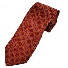 Tresanti Reale Rust Orange, Red & Magenta Pink Flower Patterned Men's Silk Tie