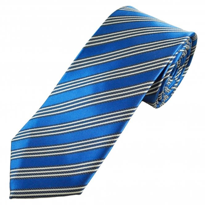Tresanti Reale Sapphire Blue, Navy Blue & White Striped Men's Silk Tie