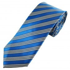 Tresanti Reale Sapphire Blue, Navy Blue & White Striped Men's Silk Tie
