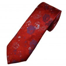 Tresanti Reale Scarlet Red, Royal & Light Blue Floral Pattern Men's Silk Designer Tie