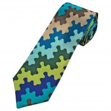 Tresanti Reale Shades Of Blue, Green, Brown & Camel Camouflage Pattern Men's Silk Tie