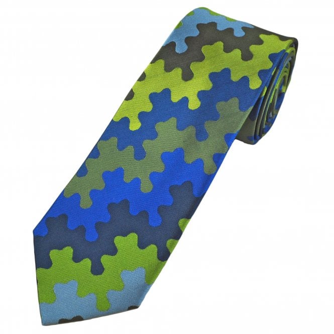 Tresanti Reale Shades Of Blue, Green, Khaki & Silver Camouflage Pattern Men's Silk Tie