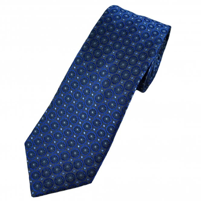 Tresanti Reale Shades of Blue & Grey Circle Motif Patterned Silk Men's Designer Tie
