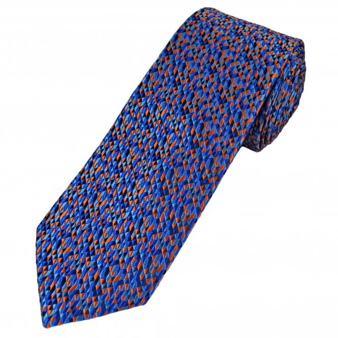 Tresanti Reale Shades of Blue & Orange Triangle Pattern Men's Silk Designer Tie