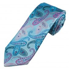 Tresanti Reale Shades of Blue, Pink & Silver Paisley Pattern Men's Silk Designer Tie