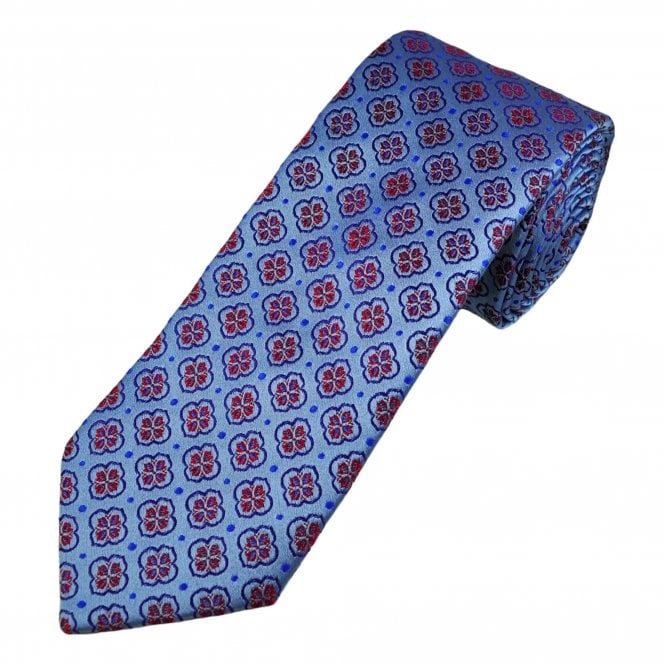 Tresanti Reale Shades of Blue, Purple & Red Motif Patterned Silk Men's Designer Tie