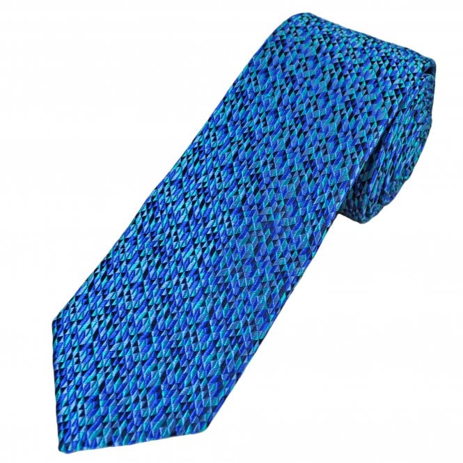 Tresanti Reale Shades of Blue & Turquoise Triangle Pattern Men's Silk Designer Tie