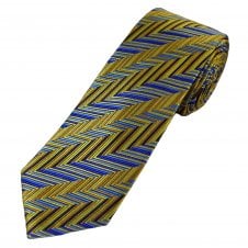Tresanti Reale Shades of Gold & Blue Zig Zag Pattern Men's Silk Designer Tie