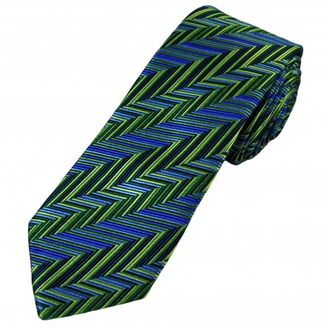 Tresanti Reale Shades of Green & Blue Zig Zag Pattern Men's Silk Designer Tie
