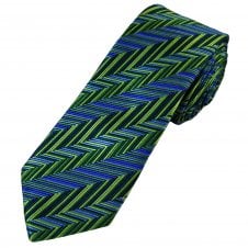 Tresanti Reale Shades of Green & Blue Zig Zag Pattern Men's Silk Designer Tie