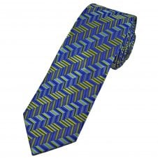 Tresanti Reale Shades Of Green, Royal Blue, Navy & Silver Chevron Stripe Pattern Men's Silk Tie