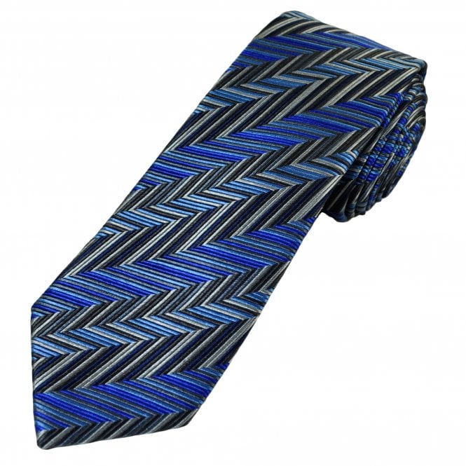 Tresanti Reale Shades of Grey & Blue Zig Zag Pattern Men's Silk Designer Tie