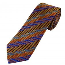 Tresanti Reale Shades of Orange & Blue Zig Zag Pattern Men's Silk Designer Tie
