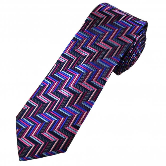 Tresanti Reale Shades Of Pink & Blue Chevron Pattern Men's Silk Tie