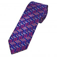 Tresanti Reale Shades Of Pink, Royal Blue, Navy & Silver Chevron Stripe Pattern Men's Silk Tie