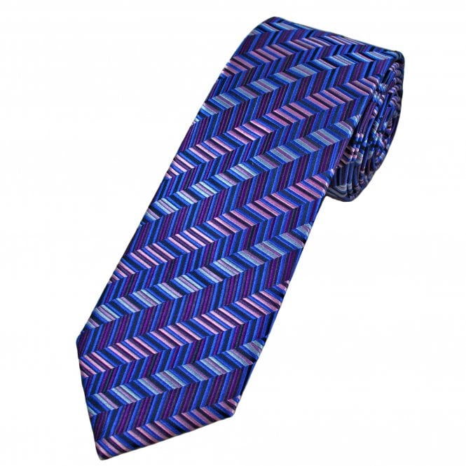 Tresanti Reale Shades Of Purple, Royal Blue, Navy Blue & Silver Chevron Stripe Pattern Men's Silk Tie