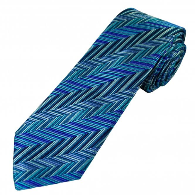 Tresanti Reale Shades of Teal & Blue Zig Zag Pattern Men's Silk Designer Tie